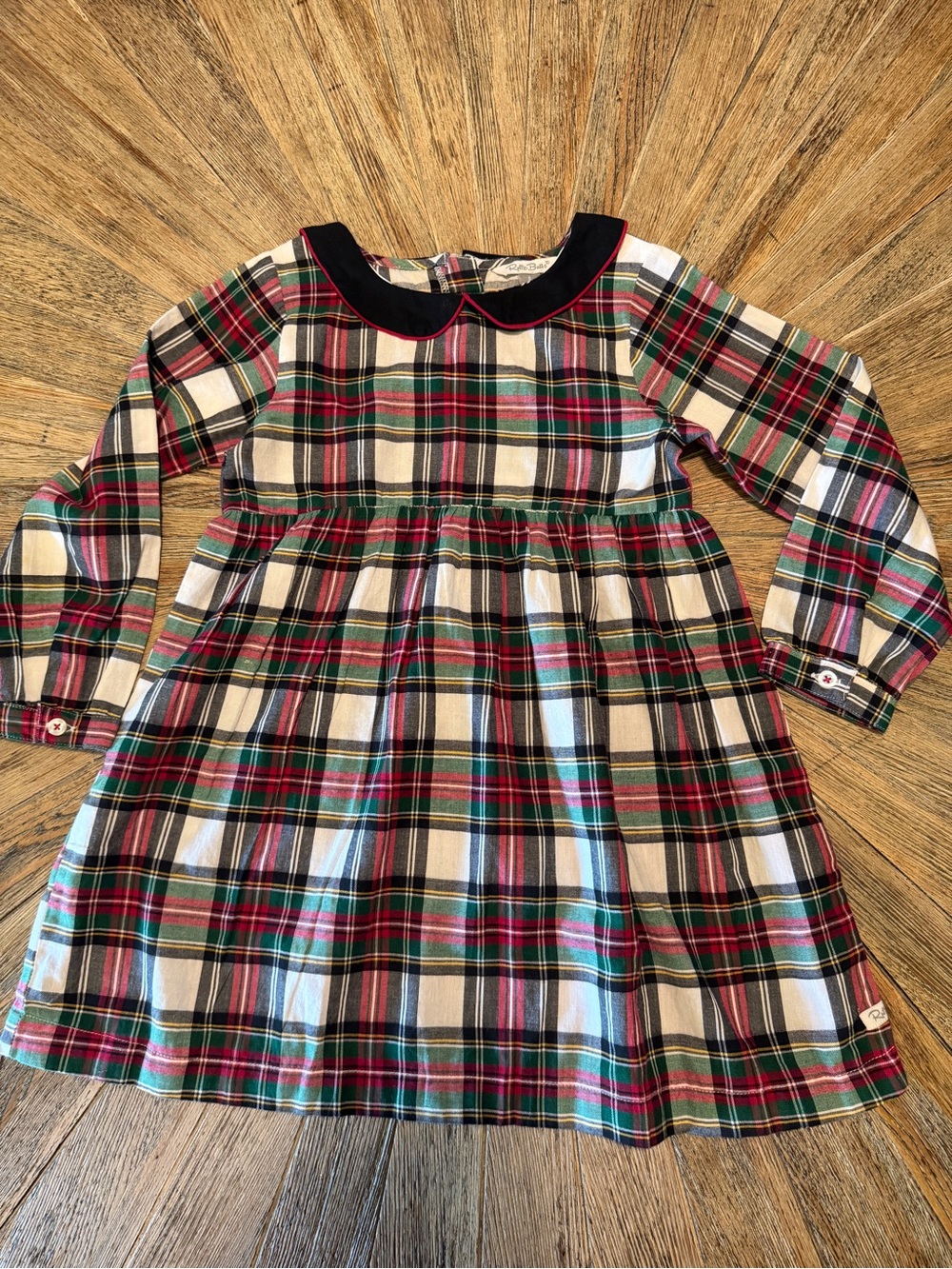RuffleButts Girls Size 6 Christmas Holiday Plaid Peter Pan collar Dress Cotton